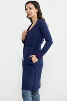 Kuşaklı Uzun Triko Hırka - Lacivert - Kırmızı (5) Sementa