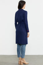 Kuşaklı Uzun Triko Hırka - Lacivert - Kırmızı (7) Sementa