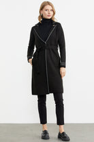 Kuşaklı Uzun Triko Hırka - Siyah - Gri (1) Sementa