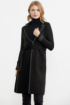 Kuşaklı Uzun Triko Hırka - Siyah - Gri (3) Sementa