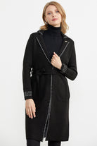 Kuşaklı Uzun Triko Hırka - Siyah - Gri (4) Sementa