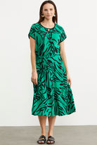 Kuşaklı Yarasa Kol Desenli Elbise - Yeşil (2) Sementa