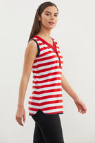 Marine Çizgili V Yaka Kolsuz Tişört - Kırmızı (4) Sementa