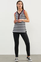 Marine Çizgili V Yaka Kolsuz Tişört - Siyah (1) Sementa