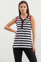 Marine Çizgili V Yaka Kolsuz Tişört - Siyah (2) Sementa