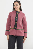 Metal Aksesuarlı Triko Ceket - Gül - Siyah (2) Sementa