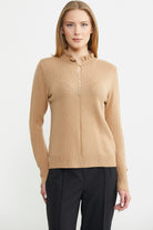 Metal Düğme Detaylı Triko Kazak - Kamel - Sementa