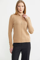 Metal Düğme Detaylı Triko Kazak - Kamel - Sementa