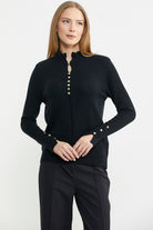 Metal Düğme Detaylı Triko Kazak - Siyah - Sementa