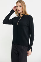 Metal Düğme Detaylı Triko Kazak - Siyah - Sementa