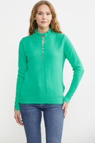 Metal Düğme Detaylı Triko Kazak - Yeşil - Sementa
