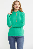 Metal Düğme Detaylı Triko Kazak - Yeşil - Sementa