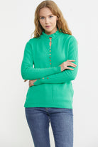 Metal Düğme Detaylı Triko Kazak - Yeşil - Sementa