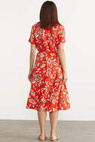 Midi Boy Çiçekli Gömlek Elbise - Kırmızı (7) Sementa