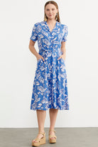 Midi Boy Çiçekli Gömlek Elbise - Mavi (2) Sementa