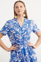 Midi Boy Çiçekli Gömlek Elbise - Mavi (4) Sementa