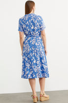 Midi Boy Çiçekli Gömlek Elbise - Mavi (6) Sementa