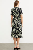 Midi Boy Çiçekli Gömlek Elbise - Siyah (5) Sementa