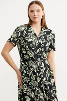 Midi Boy Çiçekli Gömlek Elbise - Siyah (2) Sementa