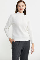 Yünlü Motif Detaylı Dik Yaka Triko Kazak - Kemik - Sementa