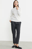 Yünlü Motif Detaylı Dik Yaka Triko Kazak - Kemik - Sementa