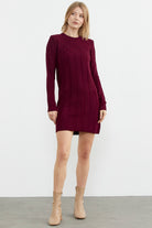 Motif Detaylı Mini Triko Elbise - Bordo (1) Sementa