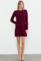 Motif Detaylı Mini Triko Elbise - Bordo (2) Sementa