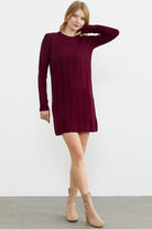 Motif Detaylı Mini Triko Elbise - Bordo (5) Sementa