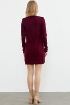 Motif Detaylı Mini Triko Elbise - Bordo (6) Sementa