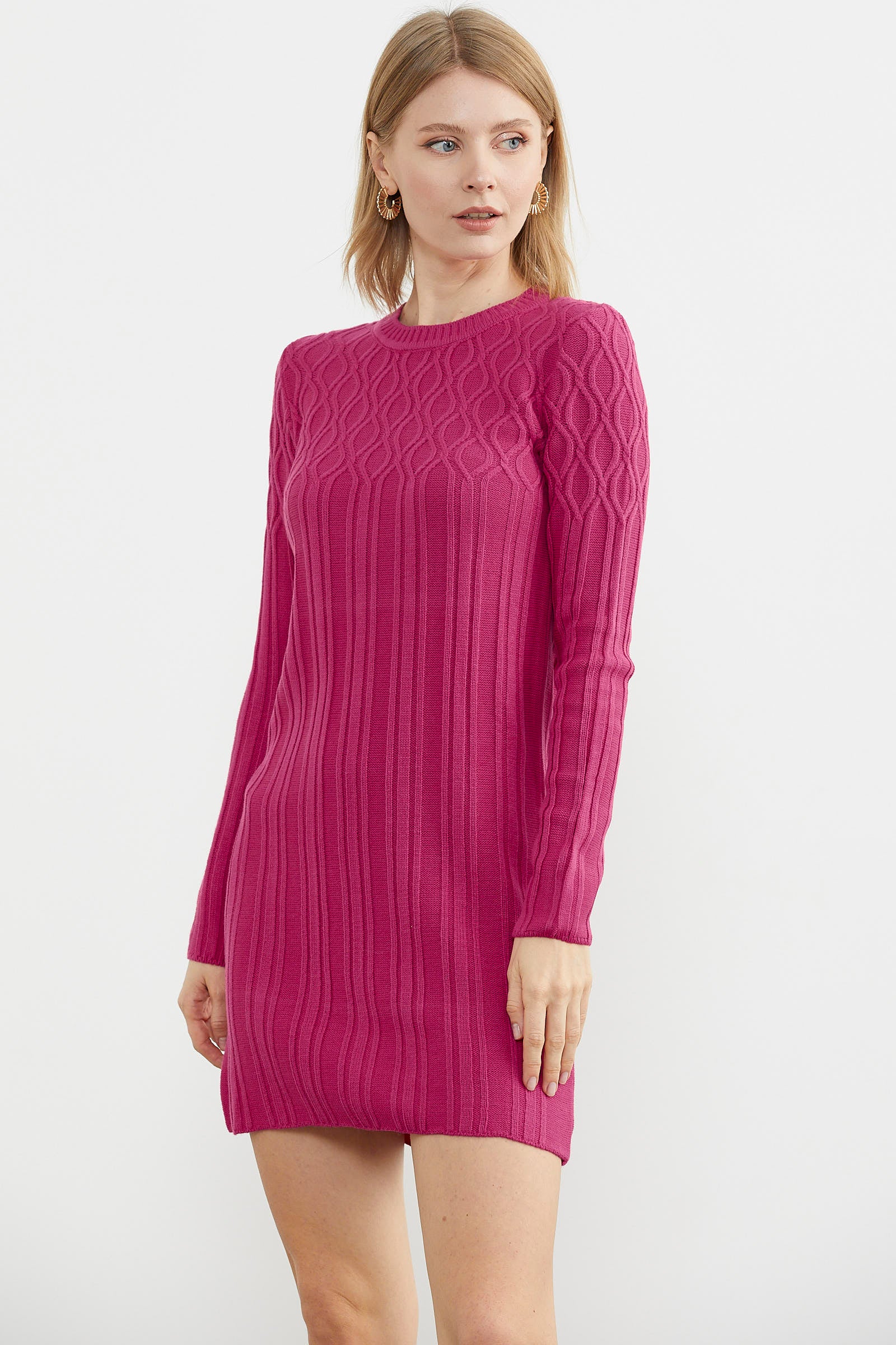 Motif Detaylı Mini Triko Elbise - Mercan (2) Sementa