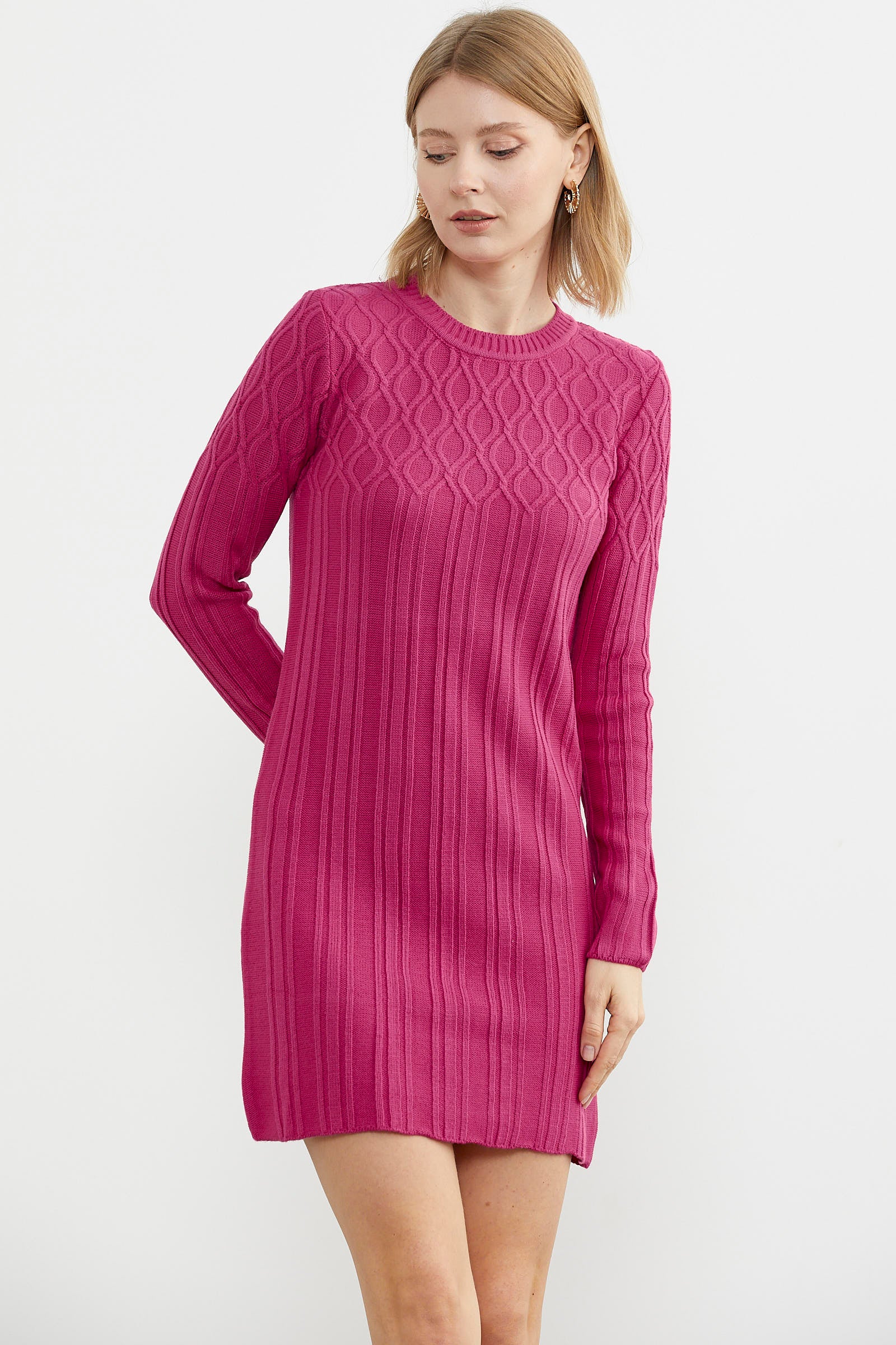 Motif Detaylı Mini Triko Elbise - Mercan (3) Sementa