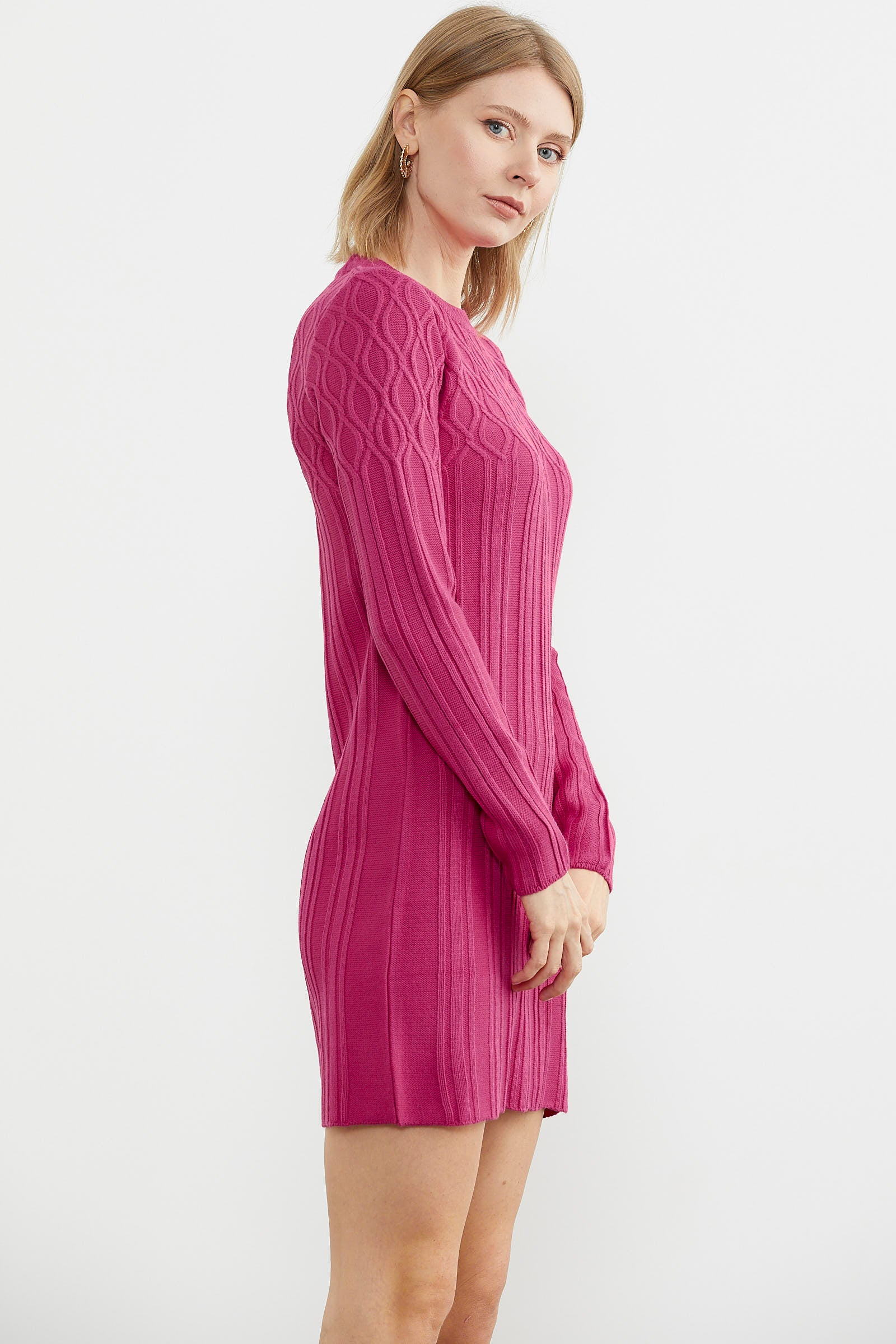 Motif Detaylı Mini Triko Elbise - Mercan (5) Sementa