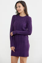 Motif Detaylı Mini Triko Elbise - Mor (3) Sementa