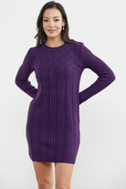 Motif Detaylı Mini Triko Elbise - Mor (4) Sementa
