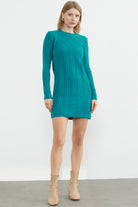 Motif Detaylı Mini Triko Elbise - Turkuaz (1) Sementa