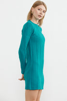 Motif Detaylı Mini Triko Elbise - Turkuaz (2) Sementa