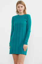 Motif Detaylı Mini Triko Elbise - Turkuaz (3) Sementa