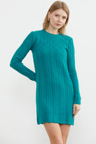 Motif Detaylı Mini Triko Elbise - Turkuaz (4) Sementa