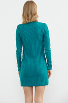 Motif Detaylı Mini Triko Elbise - Turkuaz (5) Sementa