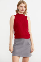 Motifli Dik Yaka Triko Süveter - Kırmızı (1) Sementa