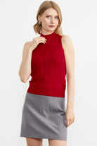 Motifli Dik Yaka Triko Süveter - Kırmızı (2) Sementa