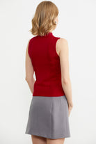 Motifli Dik Yaka Triko Süveter - Kırmızı (4) Sementa