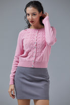 Motifli Düğmeli Kısa Triko Hırka - Pembe (3) Sementa