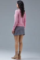 Motifli Düğmeli Kısa Triko Hırka - Pembe (6) Sementa