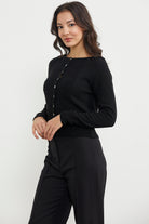 Motifli Düğmeli Kısa Triko Hırka - Siyah (3) Sementa