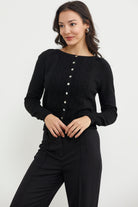 Motifli Düğmeli Kısa Triko Hırka - Siyah (4) Sementa