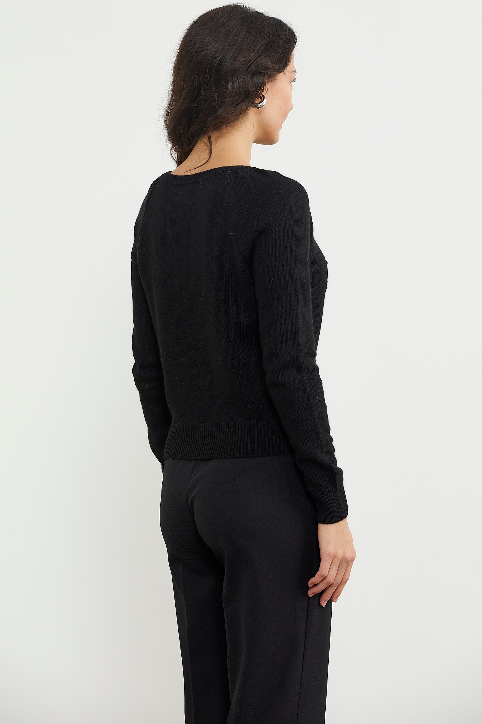 Motifli Düğmeli Kısa Triko Hırka - Siyah (6) Sementa