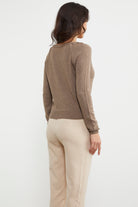 Motifli Düğmeli Kısa Triko Hırka - Vizon (5) Sementa