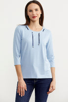 Neon İp Detaylı Çizgili Tişört - Mavi (1) Sementa