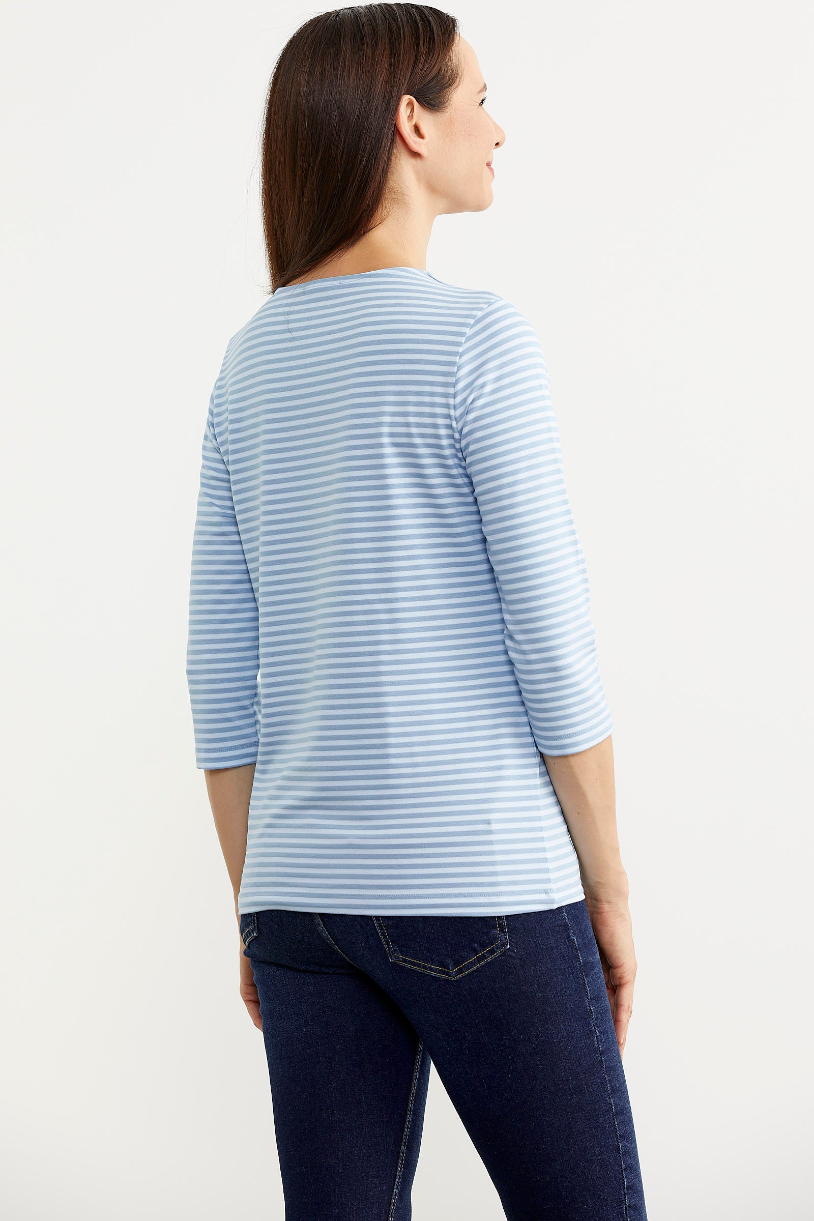 Neon İp Detaylı Çizgili Tişört - Mavi (5) Sementa